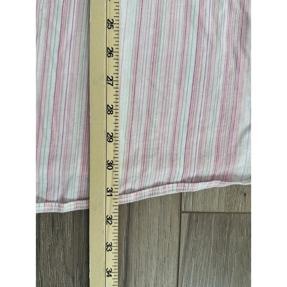 Aria Pink White Striped Henley Nightgown Sleeveless Polka Dot Lace Trim Large